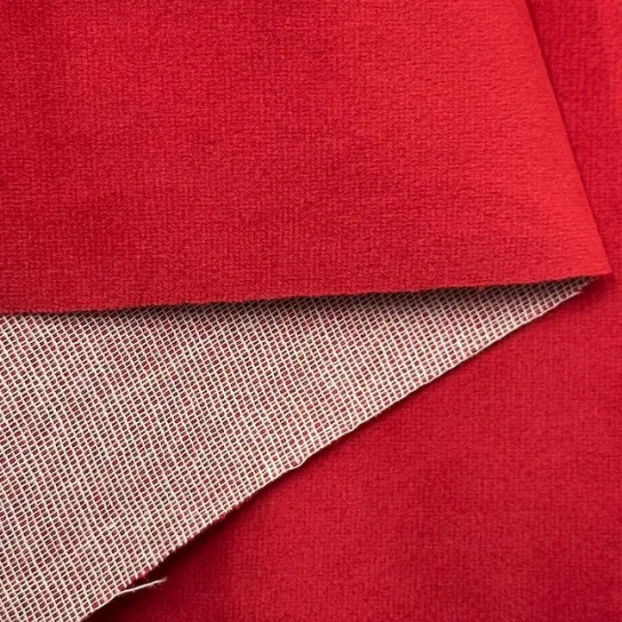 Tisssu velours entoilé polyester uni rouge Tisssu velours entoilé polyester uni rouge