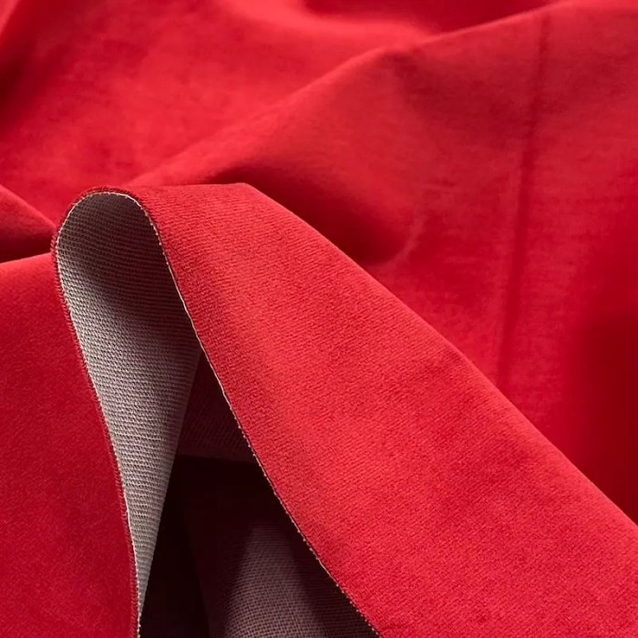 Tisssu velours entoilé polyester uni rouge Tisssu velours entoilé polyester uni rouge
