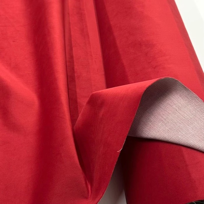 Tisssu velours entoilé polyester uni rouge Tisssu velours entoilé polyester uni rouge