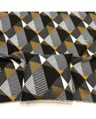 Tissu jacquard polyester viscose géométrique noir blanc ocre doré Tissu jacquard polyester viscose géométrique noir blanc ocre doré