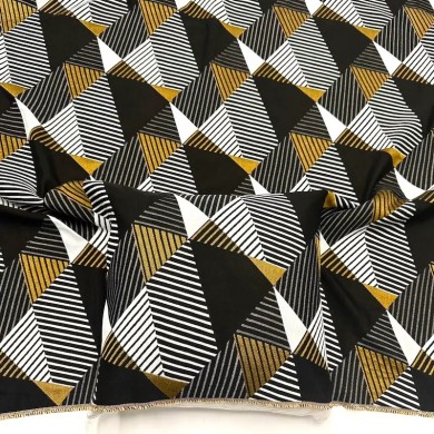 Tissu jacquard polyester viscose géométrique noir blanc ocre doré Tissu jacquard polyester viscose géométrique noir blanc ocre doré