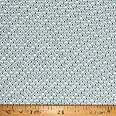Tissu coton imprimé japonais éventails bleu gris