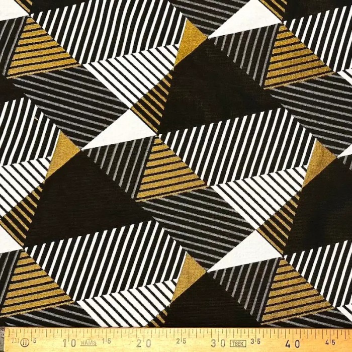 Tissu jacquard polyester viscose géométrique noir blanc ocre doré Tissu jacquard polyester viscose géométrique noir blanc ocre doré