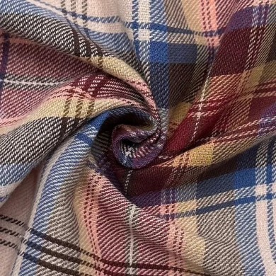 Tissu 100% coton écossais à carreaux rose bleu multicolores