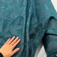 Tissu jacquard polyester chenille géométrique en relief bleu canard