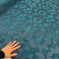 Tissu jacquard polyester chenille géométrique en relief bleu canard