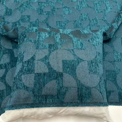 Tissu jacquard polyester chenille géométrique en relief bleu canard