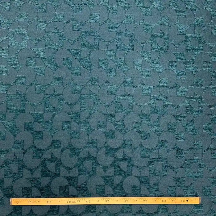 Tissu jacquard polyester chenille géométrique en relief bleu canard