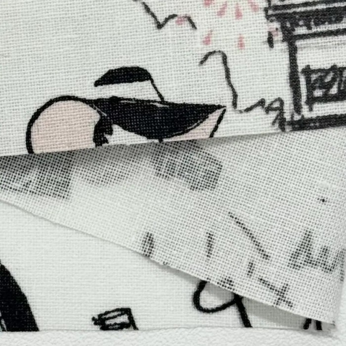 Tissu coton enduit J'aime Paris Tour Eiffel rose noir sur fond blanc