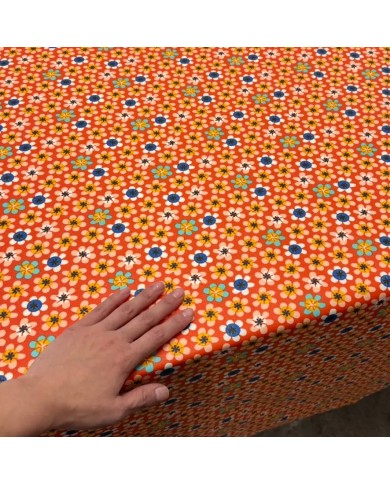 Tissu coton enduit Nami fleuri orange