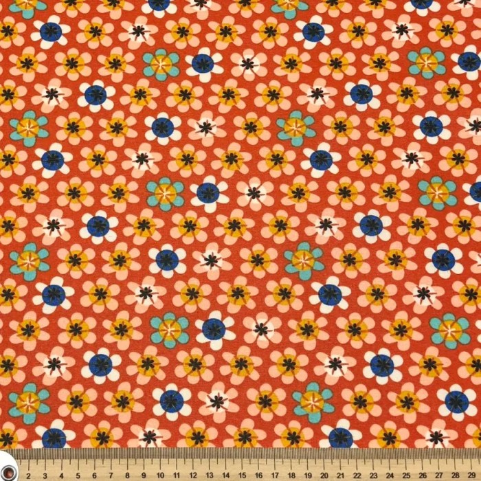 Tissu coton enduit Nami fleuri orange