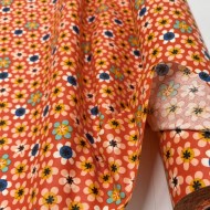 Tissu coton enduit Nami fleuri orange