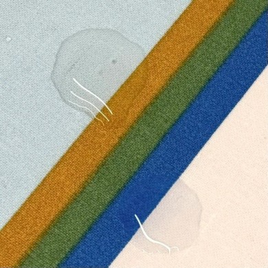 Tissu coton enduit Tcha tcha à rayures multi-couleurs bleu ciel ocre