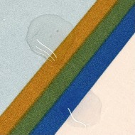 Tissu coton enduit Tcha tcha à rayures multi-couleurs bleu ciel ocre