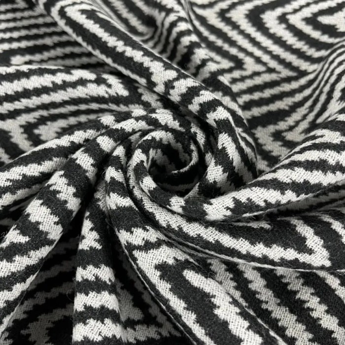 Tissu lainage acrylique à rayures chevron noir blanc