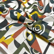 Tissu coton imprimé art vert multi couleur Tissu coton imprimé art vert multi couleur