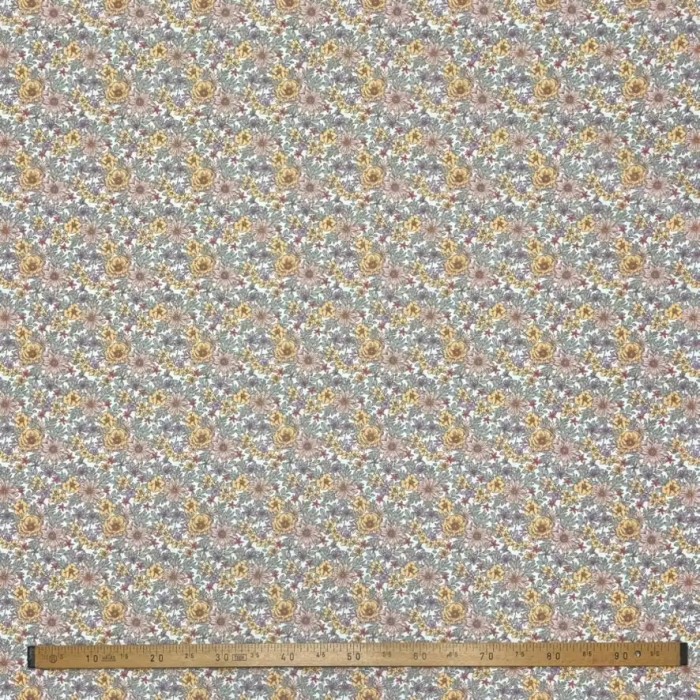 Tissu coton enduit Lolita fleuri multi-couleur pastel