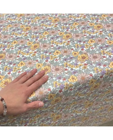 Tissu coton enduit Lolita fleuri multi-couleur pastel