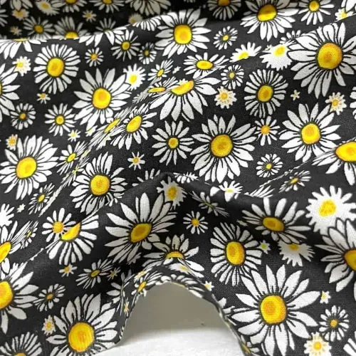 Tissu coton imprimé Marguerite noir