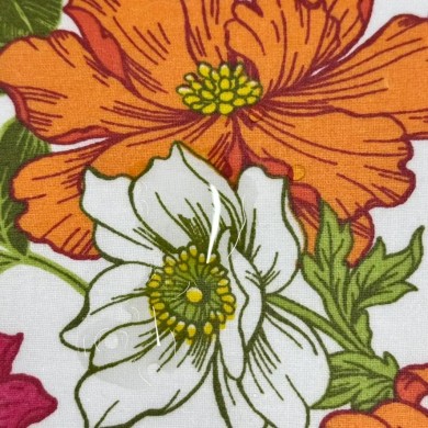 Tissu coton enduit Johanna multi-couleur orange rose blanc