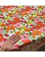 Tissu coton enduit Johanna multi-couleur orange rose blanc