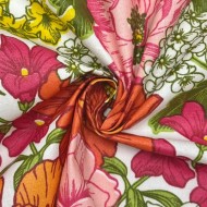 Tissu coton enduit Johanna multi-couleur orange rose blanc