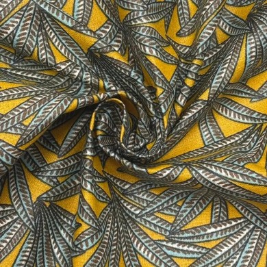 Tissu coton enduit Janaina Feuillages sur fond jaune