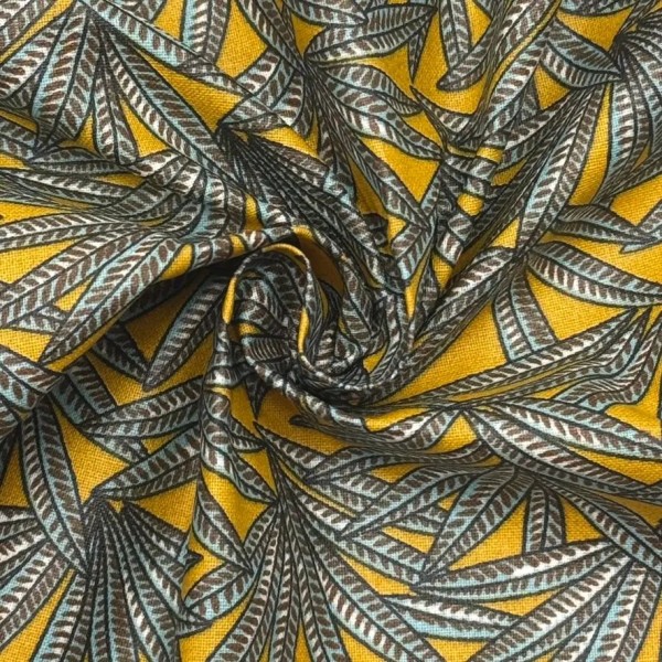 Tissu coton enduit Janaina Feuillages sur fond jaune