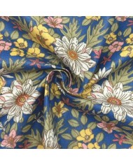 Tissu coton enduit Lolita fleuri multi-couleur sur bleu nuit