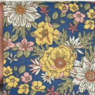 Tissu coton enduit Lolita fleuri multi-couleur sur bleu nuit