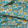 Tissu coton imprimé marguerite turquoise Tissu coton imprimé marguerite turquoise