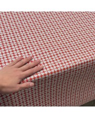 Tissu coton enduit Rodrigo géométrique bleu ciel sur rouge