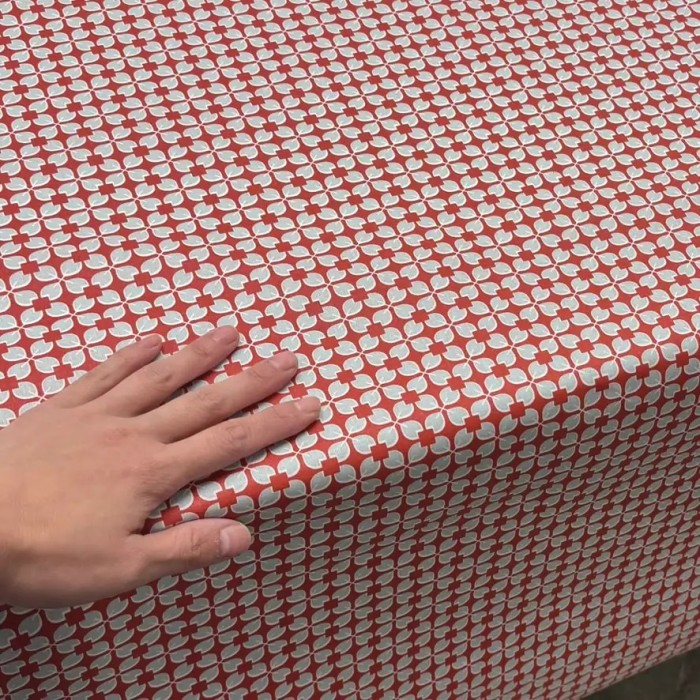 Tissu coton enduit Rodrigo géométrique bleu ciel sur rouge