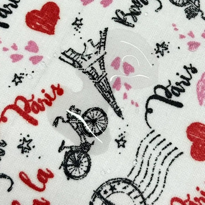 Tissu coton enduit Marais olala paris rouge rose noir sur blanc