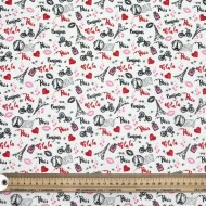 Tissu coton enduit Marais olala paris rouge rose noir sur blanc