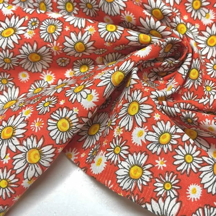 Tissu coton imprimé marguerite orange