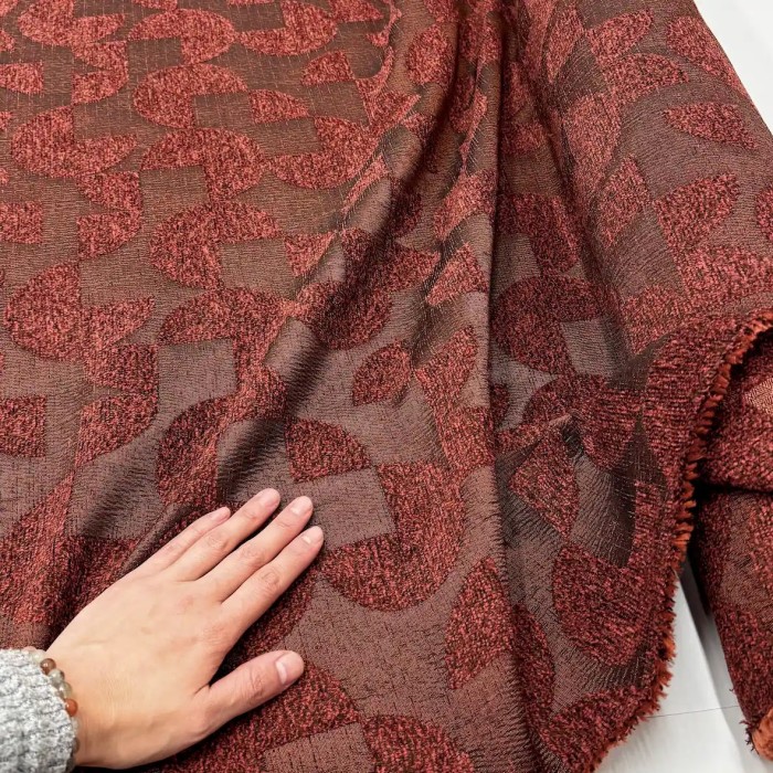 Tissus Jacquard Polyester Chenille Géométrique Réversible brique