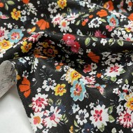 Tissu coton imprimé mille fleurs noir multi couleur Tissu coton imprimé mille fleurs noir multi couleur