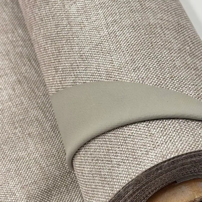 Tissu Occultant Polyester 3 Couches Phonique Thermique Uni Aspect Lin Grège