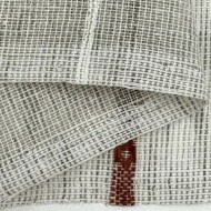 Tissu Voilage grand largeur polyester aspect Lin à rayures marron sur voile écru