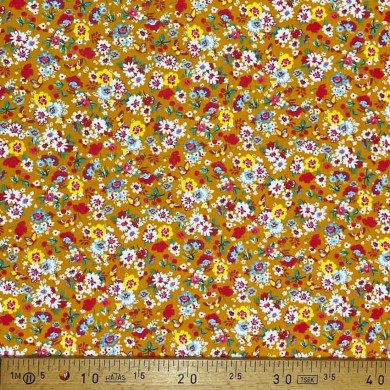 Tissu coton imprimé mille fleurs moutarde multi couleur Tissu coton imprimé mille fleurs moutarde multi couleur