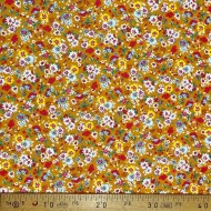 Tissu coton imprimé mille fleurs moutarde multi couleur