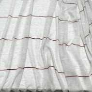 Tissu Voilage grand largeur polyester aspect Lin à rayures marron sur voile écru