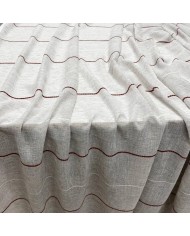 Tissu Voilage grand largeur polyester aspect Lin à rayures marron sur voile écru