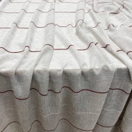 Tissu Voilage grand largeur polyester aspect Lin à rayures marron sur voile écru