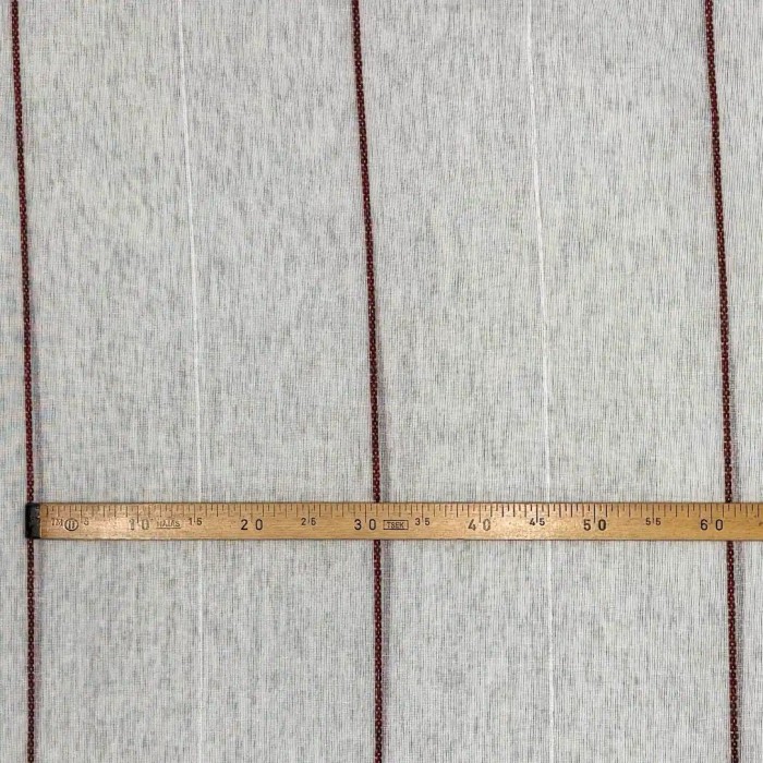 Tissu Voilage grand largeur polyester aspect Lin à rayures marron sur voile écru