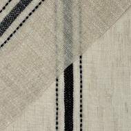 Tissu Voilage grand largeur polyester aspect lin à rayures noires sur voile beige