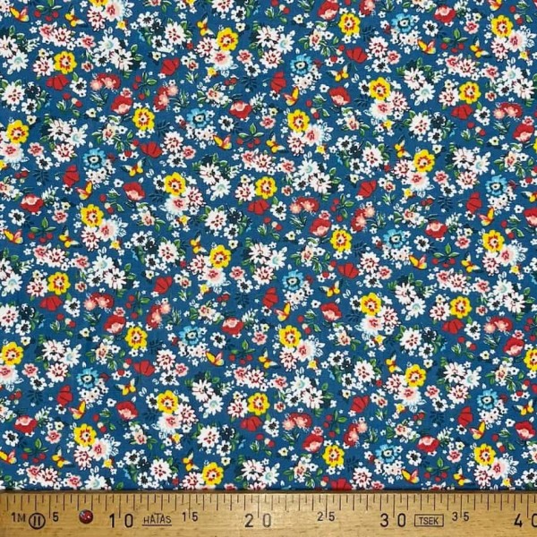 Tissu coton imprimé mille fleurs bleu multi couleur Tissu coton imprimé mille fleurs bleu multi couleur