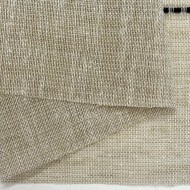 Tissu Voilage grand largeur polyester aspect lin à rayures noires sur voile beige