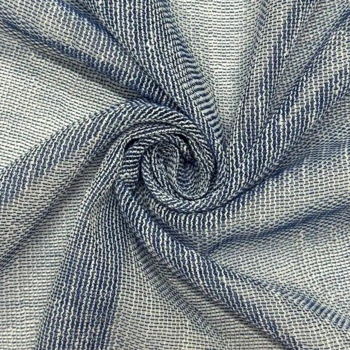 Tissu Voilage grand largeur polyester aspect lin uni bleu